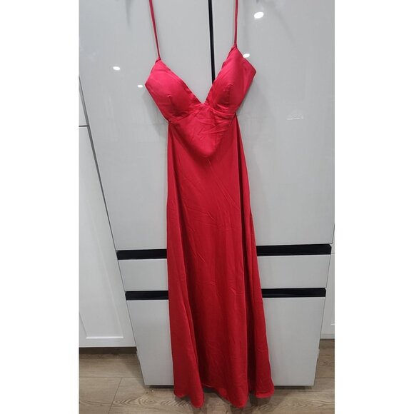 B. Darlin Cherry Red Long Social Gown With Spaghetti Straps Size 15/16 100% Poly - Picture 3 of 6